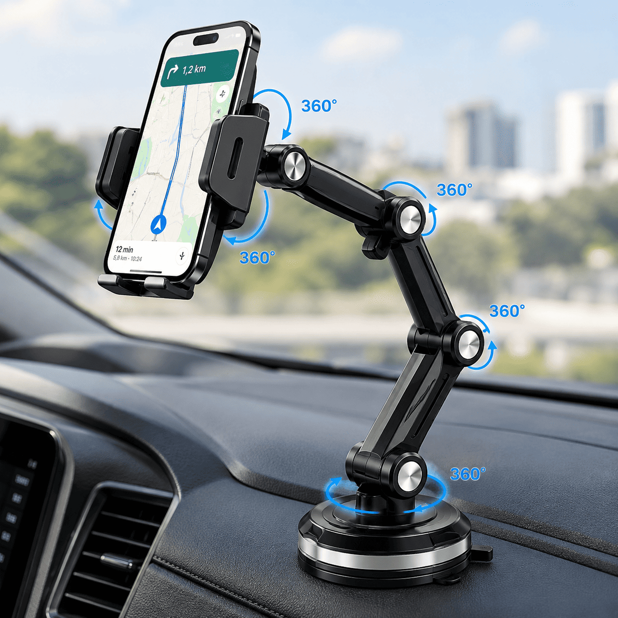 Support de téléphone mobile à bras long, pour voiture et bureau